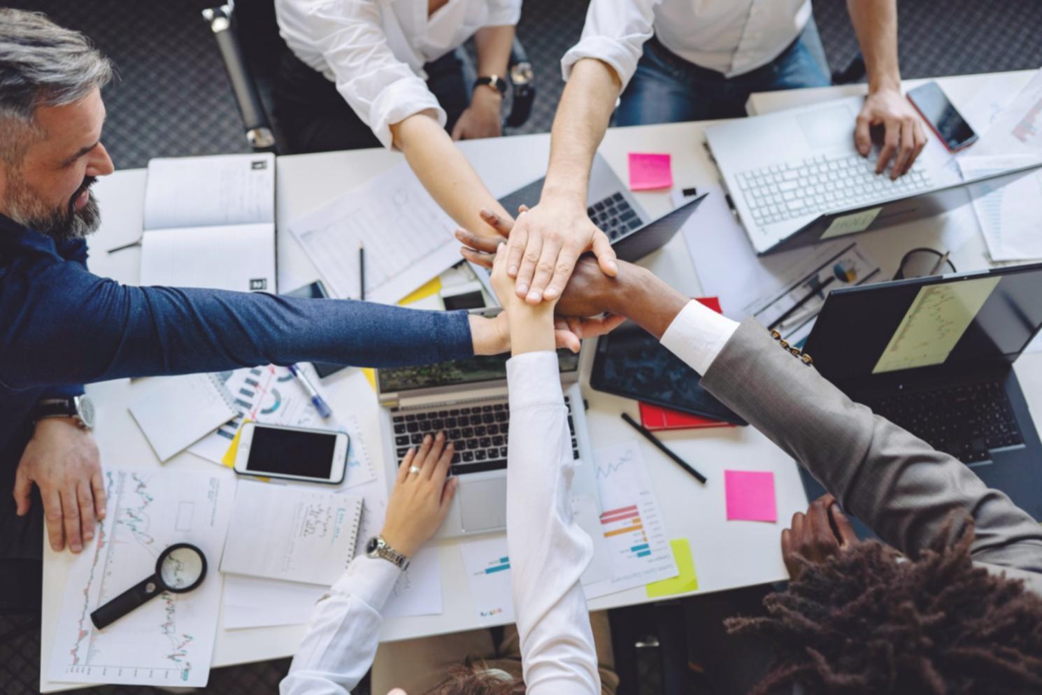 Consultor trabajando de cerca con cliente emprendedor